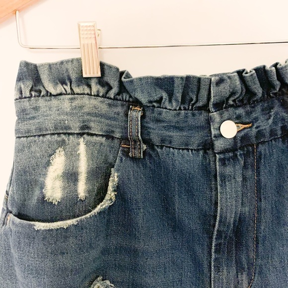 Hayden Paperbag Waist Distressed Blue Denim Mini Skirt/Size Large - Picture 6 of 11